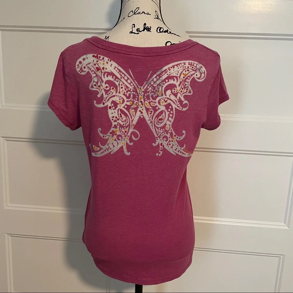 North Face plum butterfly v-neck tee size medium - Picture 2 of 5